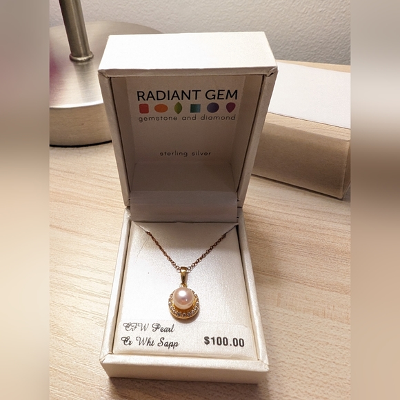 New 18K over Sterling Silver Pearl Necklace - Picture 2 of 4